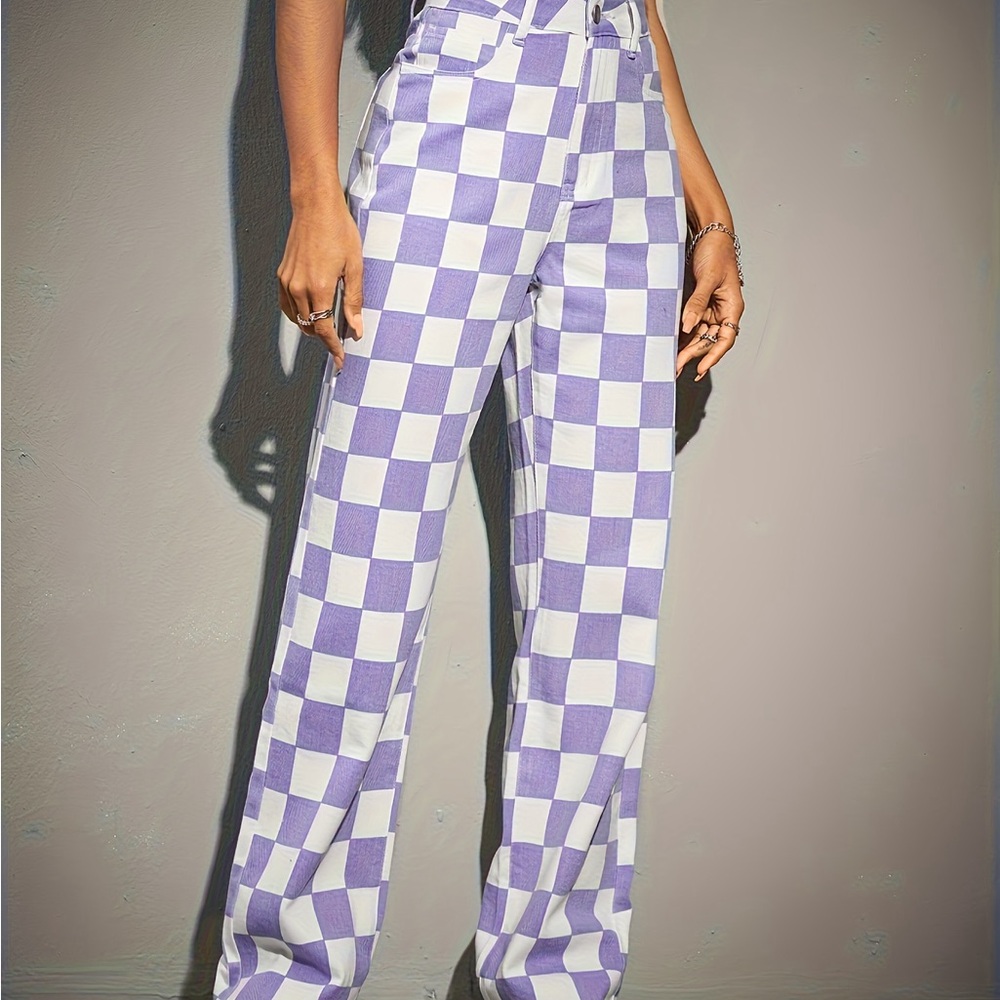 SHEIN Lavender Checkered Women's Trousers